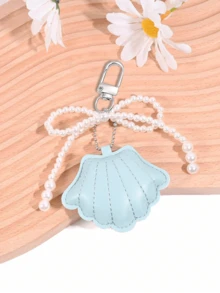 1 pieza Colgante decorativo con concha y perla falsa de estilo oceánico, adecuado para vacaciones de verano, playa, accesorios de coche, regalos para mujeres