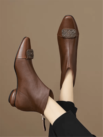 Damen Mode Herbst/Winter Minimalistische Spitze Metall Platte Dekor Reißverschluss hinten Komfortable vielseitige elegante Stiefeletten, Stiefel für Frauen