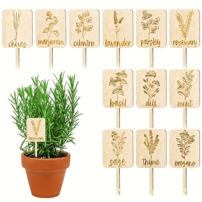 12/24pcs Vanilla Garden Plant Markers - Best Gift Set For Women, Moms, Durable Acrylic Plant Labels With Name, Assorted Designs, Suitable For Indoor And Outdoor Use, Great For Potted Plants And Nursery Decor