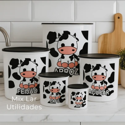 Kit de potes mantimentos de cozinha com 5 peças decorado