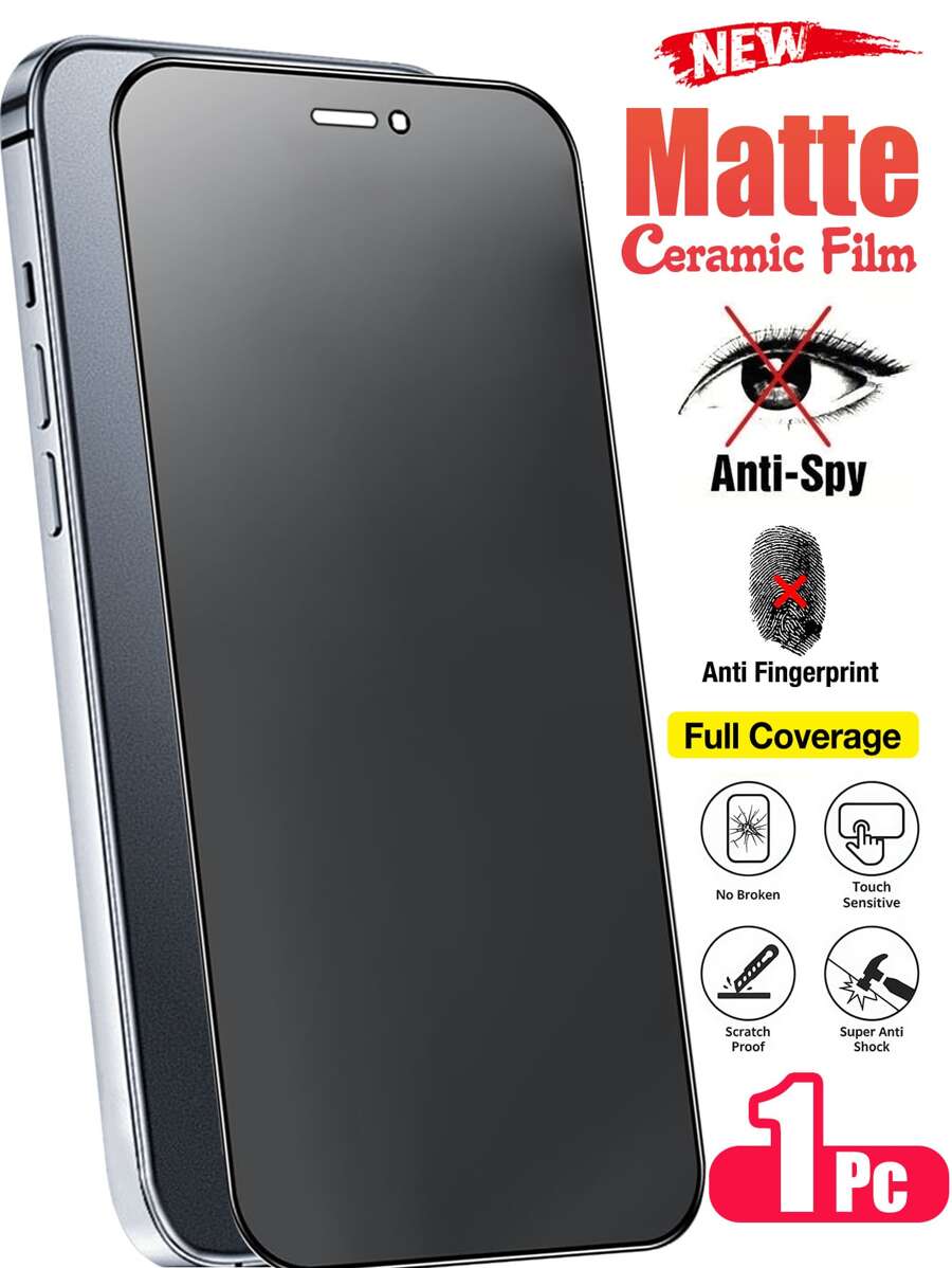 1 pachet, folie de protecție ecran mată cu acoperire completă, duritate 9H, ceramică, mată, compatibilă cu seria 16 Pro Max/16 Plus/15 Pro Max/14/13/12/11, anti-spionaj, anti-reflex și anti-amprentă, ușor de utilizat, instalare ușoară, fără bule - moale ca mătasea, protejează intimitatea, anti-cădere, anti-zgârieturi, atingere delicată, esențială pentru protecția ecranului, aplicabilă zilnic, la birou, acasă, protecție ecran telefon, accesorii telefon, impermeabilă și rezistentă la șocuri.