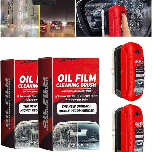Nettoyant pour film huileux sur vitre de voiture, nettoyant pour pare-brise tout-en-un avec brosse, liquide 120ml pour une meilleure clarté et visibilité du pare-brise