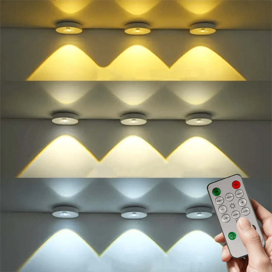 1/3/6pcs Wireless LED Cabinet Lights, With Remote Control, USB Rechargeable Night Light, Adjustable Dimming Button Light, Multi-Color And Timing Functions, Suitable For Kitchen, Cabinet And Shelf LED Lights (250mAh)