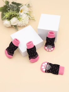 4 szt./zestaw uroczych skarpetek dla psa, antypoślizgowe buty ochronne na łapy kota, odpowiednie dla małych psów, takich jak pudel, yorkshire terrier, chihuahua, do użytku w pomieszczeniach, aby zapobiec poślizgowi - Wielokolorowe - Zobacz 3