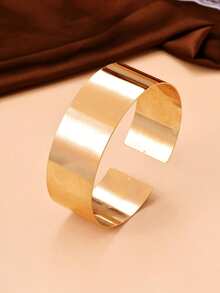 1pc Minimalist Chic Smooth Elegant Unique Oversized Cuff Bracelet, Fashionable European And American Style - Silver - View 8