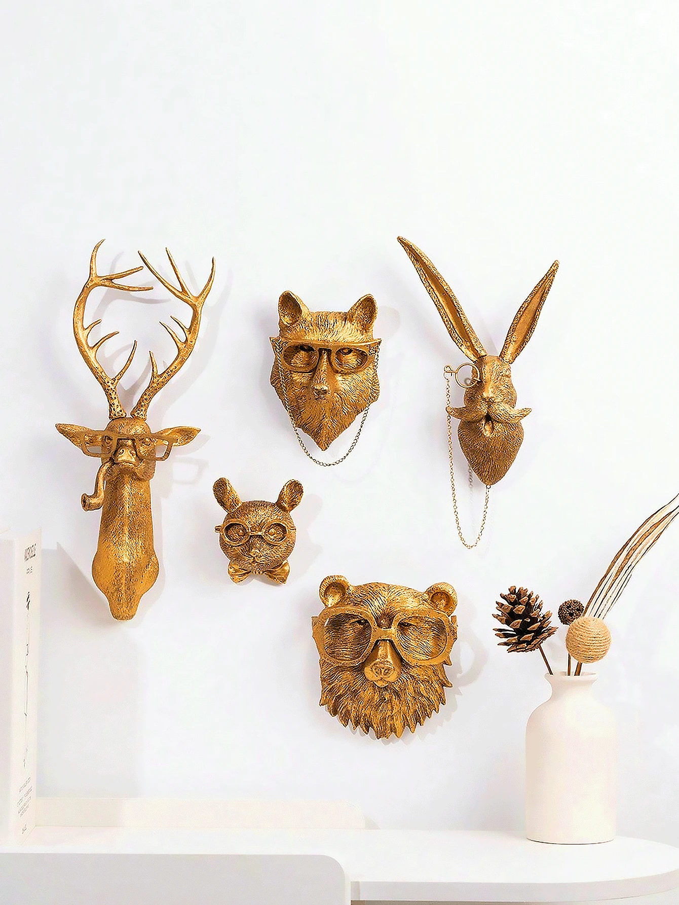 Animal Heads Wall Decor, Faux Deer Head Mount, Animal Sculptures Wall Decor, Resin Animal Head Wall Hanging Decoration For Living Room Bedroom Kitchen Gift,Deer