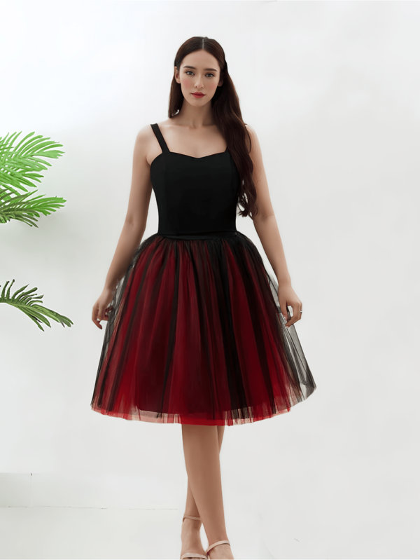 1pc Women's Red & Black Patchwork High Waist Mid-Length Skirt, 4-Layer Tulle Skirt, Pleated Skirt, Skirt, Tutu Skirt, Lolita Decor Skirt, Suitable For Summer, Wedding, Party, Cosplay, Stage Performance Fall Clothes For Women