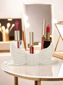 1 pieza Estante de almacenamiento de cosméticos con forma de lazo estilo nórdico, estante de almacenamiento de cepillos de dientes, decorativo para escritorio en el hogar, decoración estética para la habitación, decoración del hogar, ahorro de espacio, accesorios para cocina, baño, dormitorio, para vacaciones, playa, colección de baño, colección de dormitorio, gran capacidad