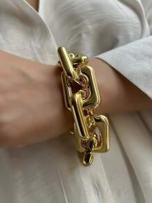 2pcs Punk Exaggerated CCB Chunky Chain Bracelet And Necklace Set, Suitable For Dating, Holiday, Daily Outfit, Party Gift - Silver - View 6