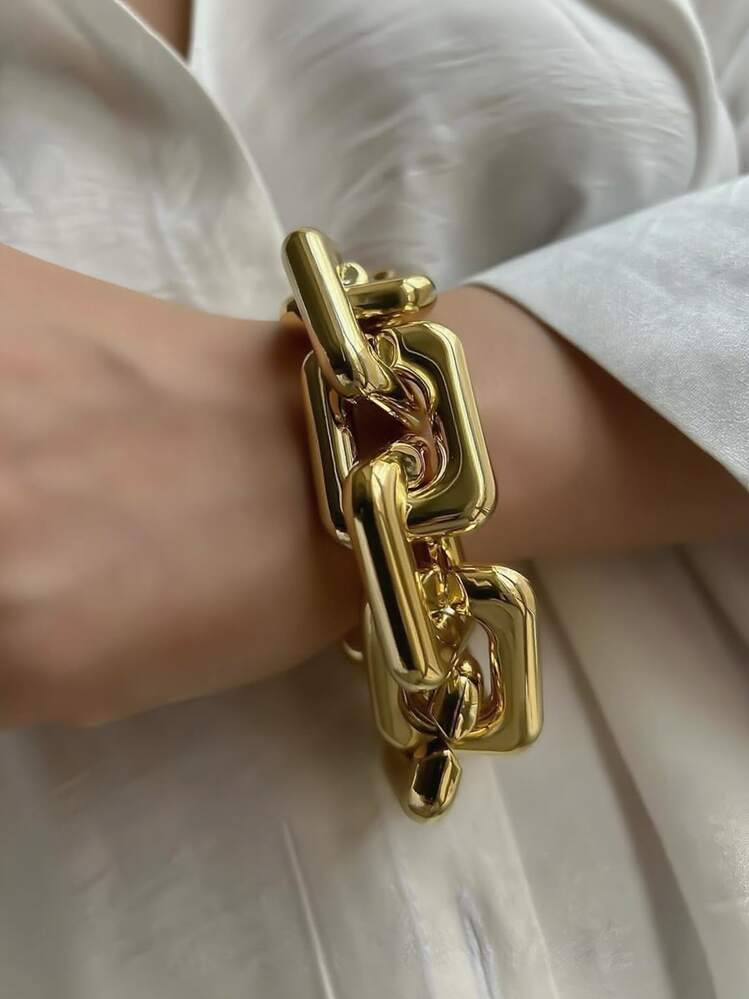 2pcs Punk Exaggerated CCB Chunky Chain Bracelet And Necklace Set, Suitable For Dating, Holiday, Daily Outfit, Party Gift - Silver - View 6