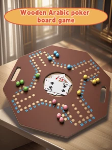 二合一跳棋和扑克牌游戏套装，适合家庭聚会多人娱乐竞技，14岁以上青少年适用，可作为圣诞节或生日礼物。 - 棕色 - 查看 8