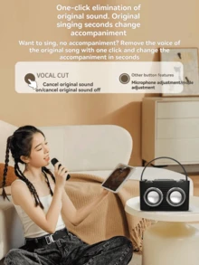 16W 双扬声器蓝牙音箱，配备 2 个无线麦克风 - 清晰的立体声和强劲的低音，2400mAh 长效电池，便携式无线音箱，是家庭聚会、户外探险（露营、徒步、海滩）、旅行、卡拉 OK 娱乐和随时随地免提通话的理想之选。 - A黑色音箱附兩支麥克風 - 查看 5