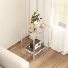 3-Tier Acrylic High Edge Desk - Small Space End Table - Transparent Bedside Lamp, Suitable For Living Room, Bedroom, Hallway