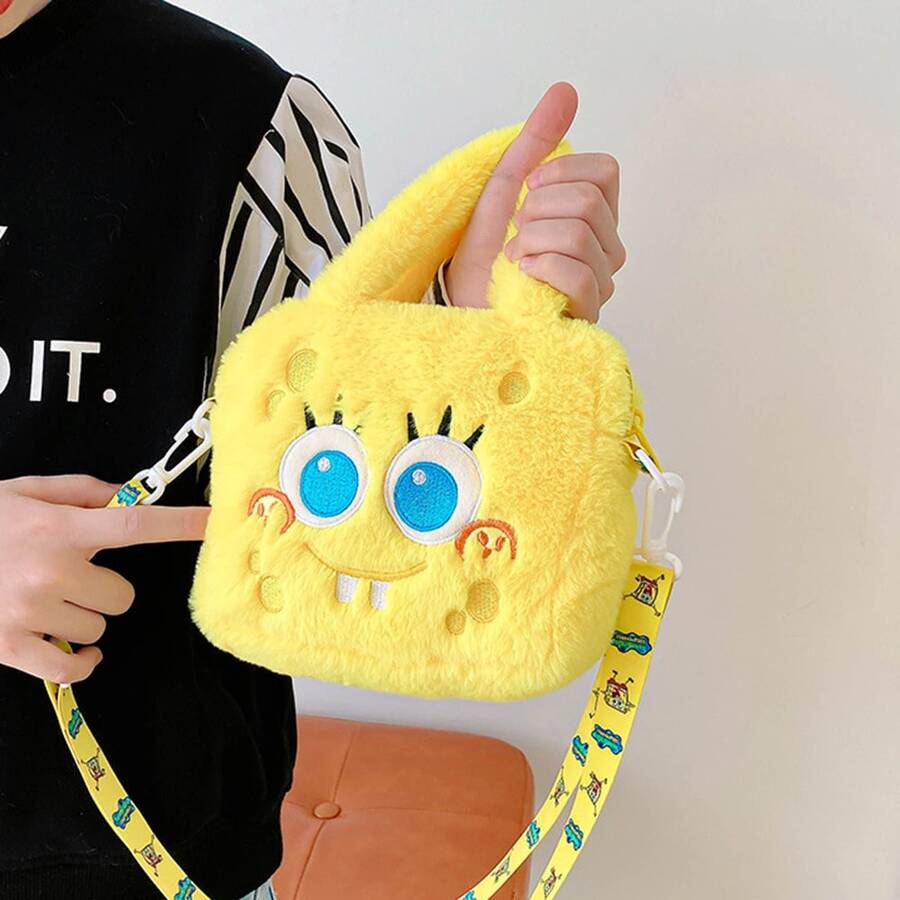 SpongeBob SquarePants 1个海绵宝宝女士手提包 - 一款毛绒绒的女士手提包，海绵宝宝化妆包，可爱大容量斜挎包，适合装各种化妆品，时尚女士包，可爱，萌系 - 彩色 - 查看 1