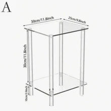 2-Tier Acrylic Glass Edge Side Table, Small Modern Nightstand, Home Decor Table Shelf For Office, Bedroom, Living Room, Study