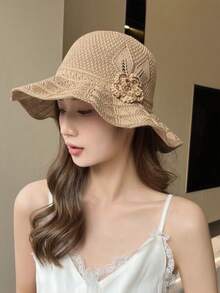 2025 女士可折叠草编遮阳帽 - UPF 50+ 夏季海滩配饰，4 种颜色，小巧时尚，适合户外、公园和旅行 - 彩色 - 查看 6