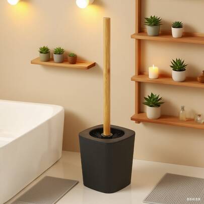 Cepillo de baño de bambú de mango largo, sin extremos muertos, para inodoro doméstico, fosa séptica, juego de limpieza de inodoro, accesorio