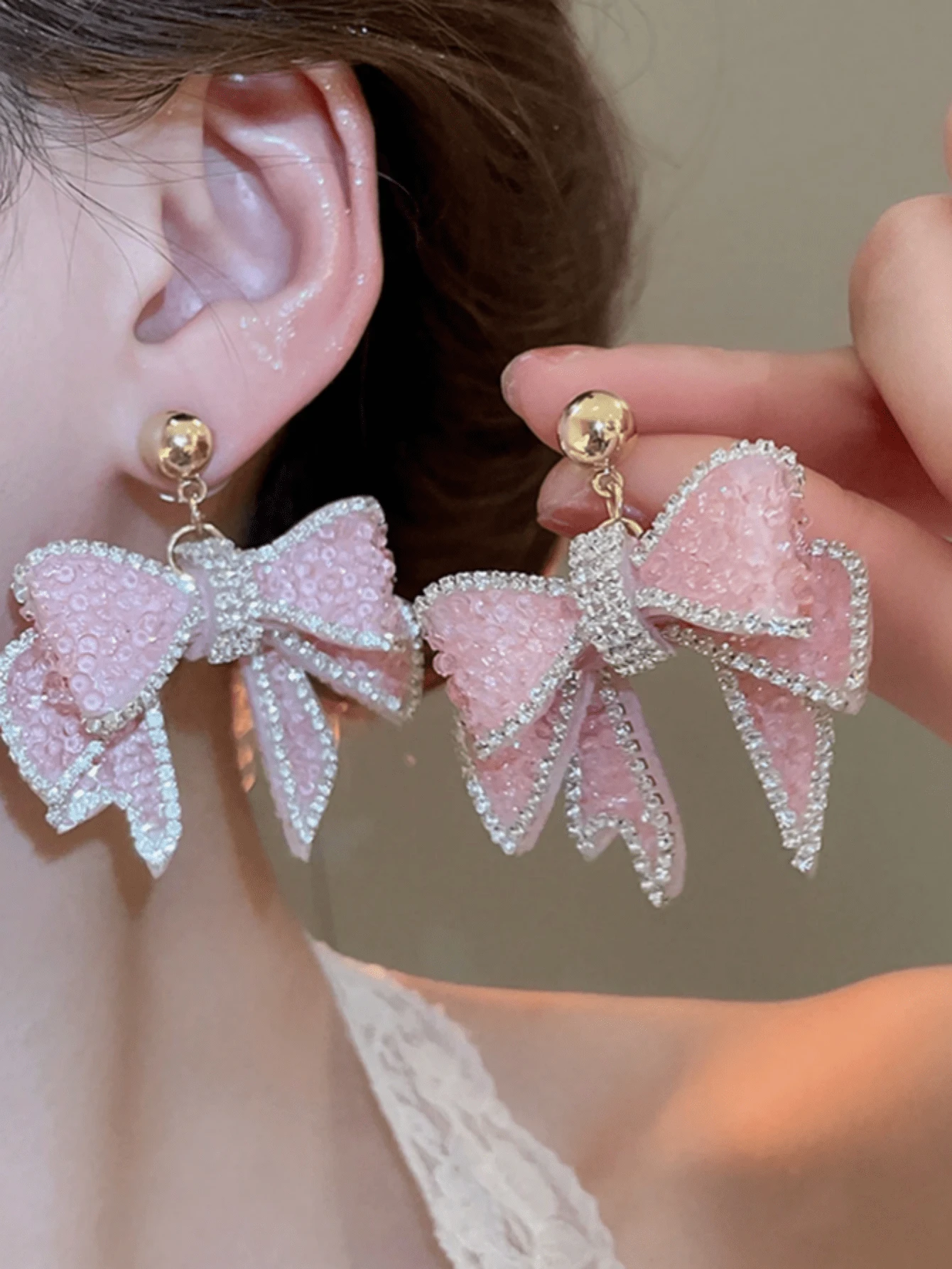 1 Pair Elegant Bowknot Drop Earrings, Suitable For Daily Wea