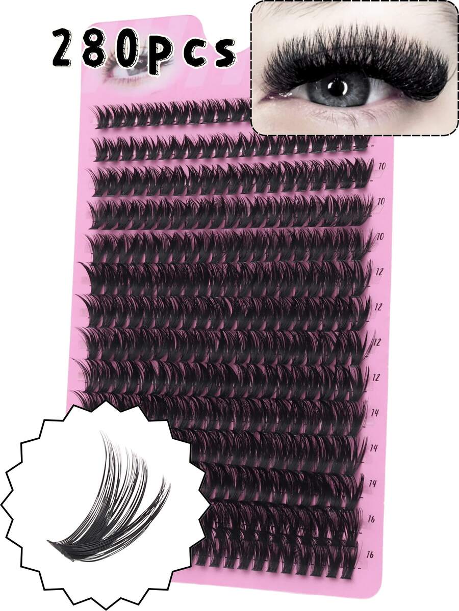 280PCS False Eyelashes Russian Volume 60D Curl D+, 8-16mm Big Voluminous, Self DIY At Home Individual Lash Clusters 0.07mm Wispy Curl D+&Extra Fluffy&Extra Thick&Dramatic&DIY, 3D Faux Mink Individual Eyelash Extension Kit -For Daily MakeupWedding&Dating&Stage&Music Festival&Party, -For Halloween&Gifts&Spring Festival, Limited Lash Clusters,Eye Lash Clusters,Individual Eyelashes,Lashes,Fake Lashes