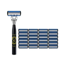 1 个手柄，24 个替换刀片，1 套，全新手动剃须刀，6 层刀片，防刮不锈钢剃须刀片，剃须刀片 - 藍色 - 查看 16