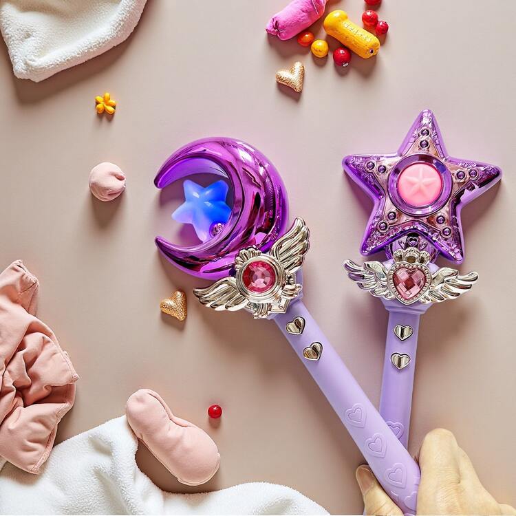 月と星の形の光と音のエフェクト付きマジックワンド、マジックグッズ