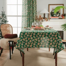 1pc/2pcs Christmas Gingerbread Man Printed Green & White Tablecloth, Table Runner, Table Runner, Dining Napkin - Multicolor - View 25