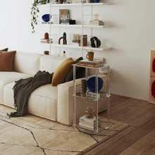 3-Tier Acrylic High Edge Desk - Small Space End Table - Transparent Bedside Lamp, Suitable For Living Room, Bedroom, Hallway
