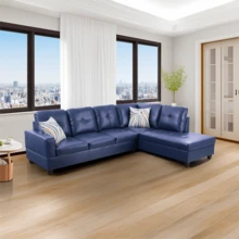 L-Shaped Sofa PU Leather Sectional Sofa Upholstered 2-Piece Sofa Set For Living Room With Recliner, Suitable For Various Homes/Offices And Small Apartments/Couch/Futon/Bean Bag/Furniture/Muebles Para Sala - Blue(Right) - 查看 3