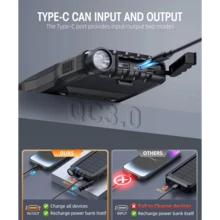 SUNVEZA Power-Bank-Solar-Charger - 36800mAh Portable Charger,Solar Power Bank,External Battery Pack 5V3.1A Qc 3.0 Fast Charger Built-In Super Bright Flashlight (Orange) - 深黑色 - 查看 3