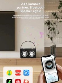 16W 双扬声器蓝牙音箱，配备 2 个无线麦克风 - 清晰的立体声和强劲的低音，2400mAh 长效电池，便携式无线音箱，是家庭聚会、户外探险（露营、徒步、海滩）、旅行、卡拉 OK 娱乐和随时随地免提通话的理想之选。 - A黑色音箱附兩支麥克風 - 查看 6