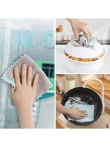 5pcs Random Color Super Absorbent Microfiber Kitchen Dish Cloth High-Efficiency Tableware Household Cleaning Towel,Kitchen,Bathroom,Home,Household Suppliers