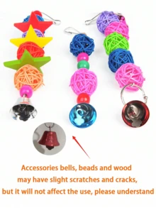 Juguete de bola de ratán para loros, tamaños S/M/L, para afilar las garras y aliviar el aburrimiento, con un pequeño juguete de campana adecuado para loros - Multicolor - Ver 8