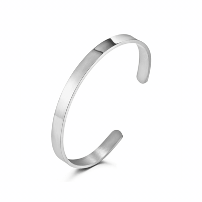 Bracelete Masculino liso prata, pulseira masculina 6mm em aço inox e ajustável no pulso, não oxida.