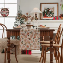 1pc/2pcs Christmas Gingerbread Man Printed Green & White Tablecloth, Table Runner, Table Runner, Dining Napkin - Multicolor - View 8