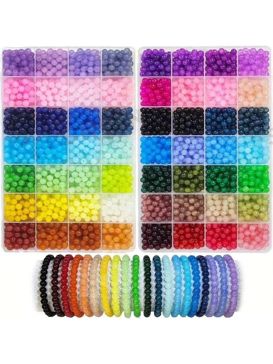 50pcs/700pcs/1400pcs 6mm Crystal Glass Beads String Bracelet Jewelry Making Kit, For DIY Necklace, Earrings, Phone Charm, Keychain, Craft (Random Color)