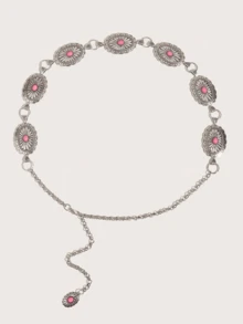 1 قطعة سلسلة خصر فضية منقوشة بطراز الغرب البوهيمي الكاوبوي الوردي والفيروزي، مناسبة للحفلات والشاطئ والخريف وعيد الهالوين، مقاس كبير