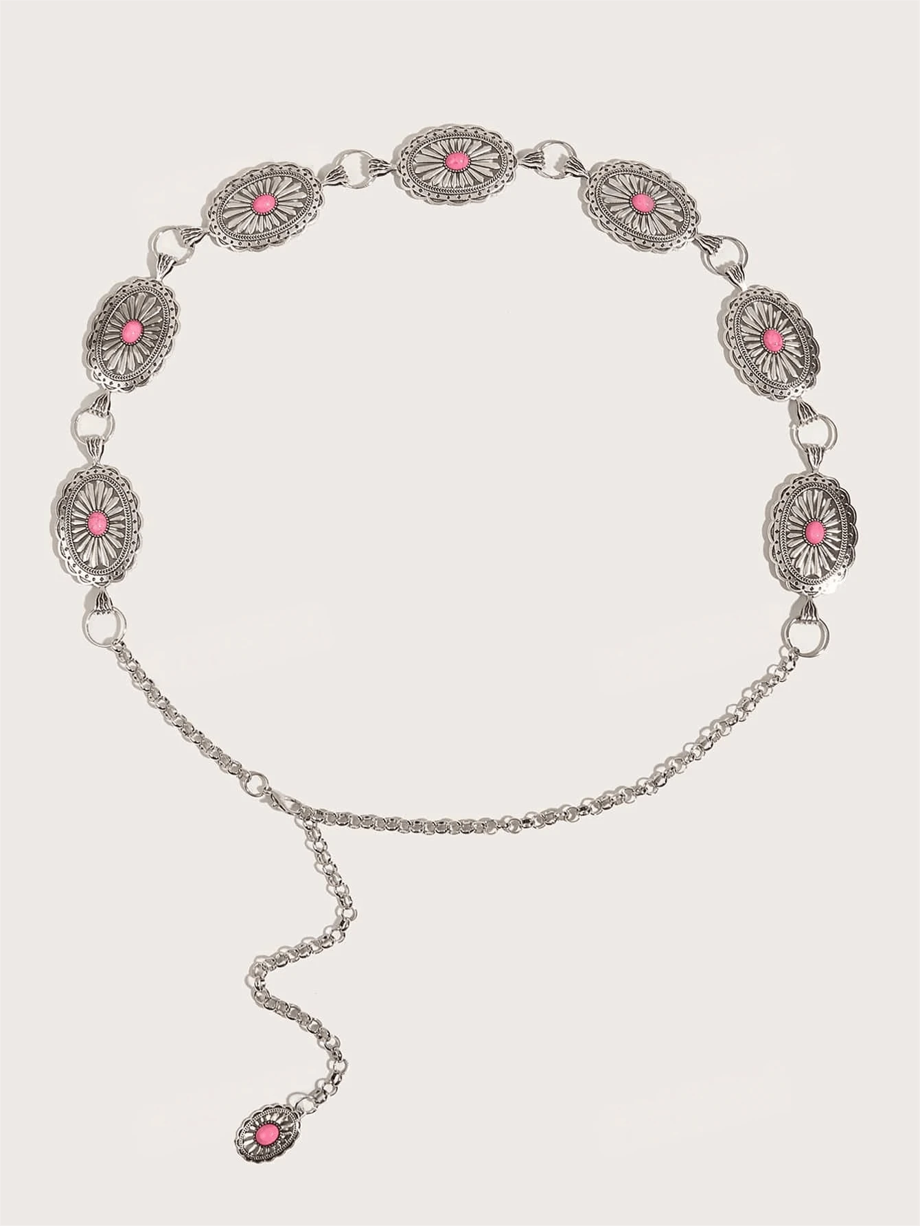 1 قطعة سلسلة خصر فضية منقوشة بطراز الغرب البوهيمي الكاوبوي الوردي والفيروزي، مناسبة للحفلات والشاطئ والخريف وعيد الهالوين، مقاس كبير