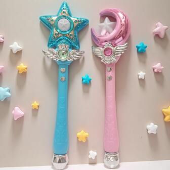 月亮和星星造型的魔法棒，带灯光和音效，魔术道具，适用于生日派对、节日聚会、角色扮演和其他场合，也可用于爱好、收藏、派对用品、万圣节和圣诞节等。