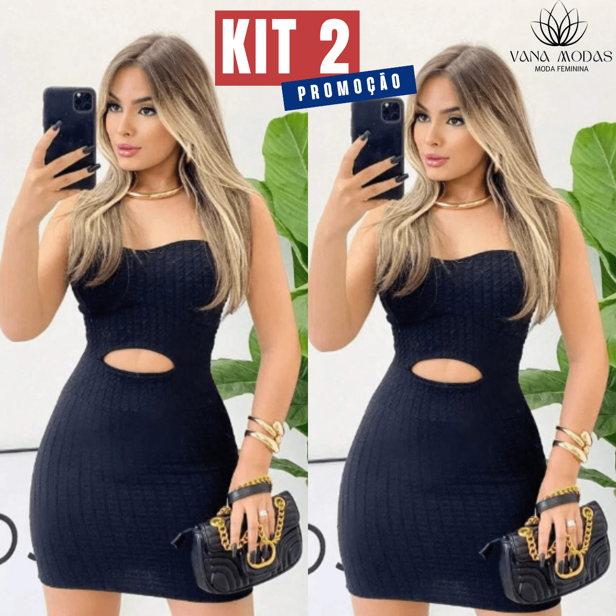 Kit 2 Women's Bubble Midi Tube Dress With Padded Strapless Neckline Short - Đen/Đen - Xem 1