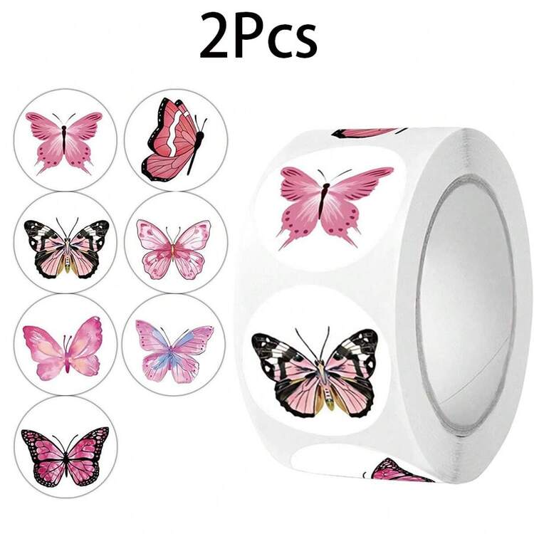 1 卷 500 张创意彩色蝴蝶和花朵形状贴纸，各种形状的礼品盒花卉装饰贴纸，恐龙、蜜蜂、星球、海洋动物贴纸 - 多色蝴蝶 - 查看 16