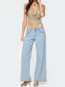 Women's Deep V Cowl Neck Backless Halter Top Tie Open Back Going Out Y2k Rave Festival Tops - 金色 - 查看 6