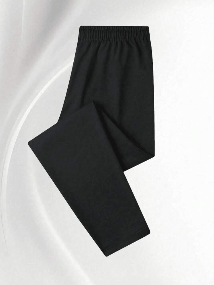 Men's Drawstring Waist Solid Color Long Sports Pants, Basic Style - Black - View 4