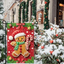 1 pieza Bandera de jardín navideña con Papá Noel y diseños navideños, de 30x45cm, bandera navideña de poliéster de doble cara con Papá Noel, hombre de jengibre, reno, muñeco de nieve, cachorro, para decoración navideña de patio, porche, jardín, hogar, sin asta