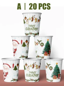 20/50 copos descartáveis de papel para café natalinos, com estampas requintadas de Papai Noel e árvore de Natal, são a decoração de mesa perfeita para celebrar festas de Natal. Adequados para xícaras de café, água, suco e sobremesas. - Multicolorido - Ver 10
