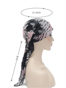 Muslim Pre-Tied Headscarf, Lightweight Women Printed Curved Floral Fabric Cap, Milk Silk Turban Hat