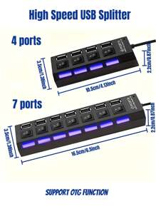 محطة شحن USB 2.0 ب- 4 منافذ/7 منافذ، شاحن USB مع مؤشر LED، مفتاح تشغيل/إيقاف مستقل، محطة توسيع USB، محول طاقة، محطة شحن USB 5 فولت 1 أمبير للكمبيوتر والأجهزة اللوحية والكمبيوتر المحمول