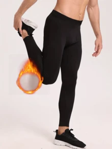 1 قطعة سروال رجالي من الفليس ثنائي الوجه، سروال ضاغط رياضي مرن للغاية، طبقة أساسية دافئة أو ملابس خارجية، خريف/شتاء