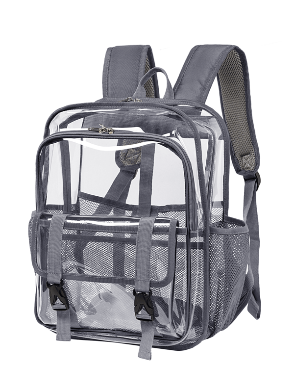 Mochila transparente de 15 pulgadas de gran resistencia con múltiples bolsillos, adecuada para unisex para ir y venir