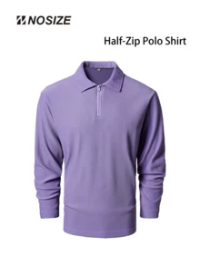 Nosize Men's Casual Daily Contrast Trim Button Half-Placket Long Sleeve Polo Shirt, Striped Men's Long Sleeve Polo Shirt, Golf Apparel, Solid Color Basic, Comfortable Fabric, Loose Fit, Casual Daily, Golf, Work Formal