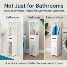 Bathroom Storage Cabinet, Narrow Storage Cabinet, Bathroom Floor Cabinet, Suitable For Living Room, Entrance, Kitchen, White (80x15.5x15CM)